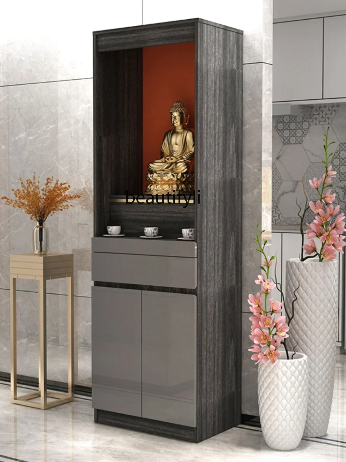 yj57 Modern Light Luxury Altar with Door Buddha Cabinet, Guanyin Table Home Living Room, God of Wealth, Worship Table, Cloth