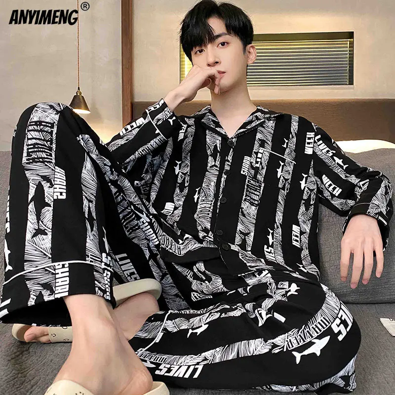 Big Size L-4XL Soft Cotton Pijamas Men Pyjamas Homewear Long-sleeve Casual Sleepwear for Men Homewear Plaid Pajamas Set for Male