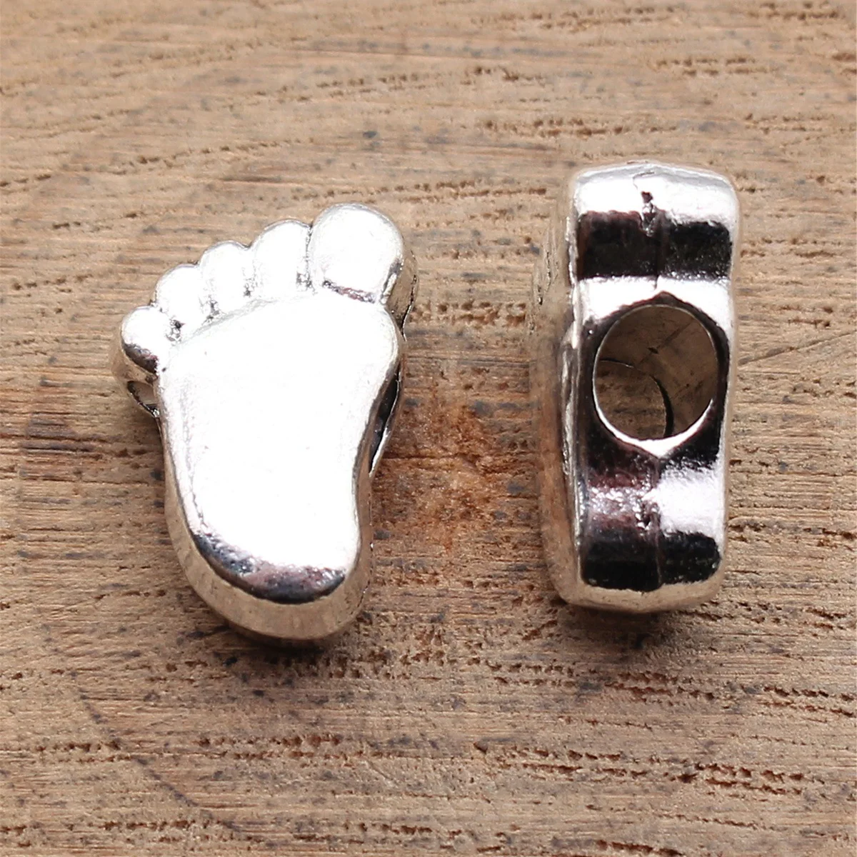 5pcs 16x11x7.2mm Antique Silver Color Double-Sided Smooth Foot-Shaped Large Hole Bead Vintage Jewelry Making Accessories