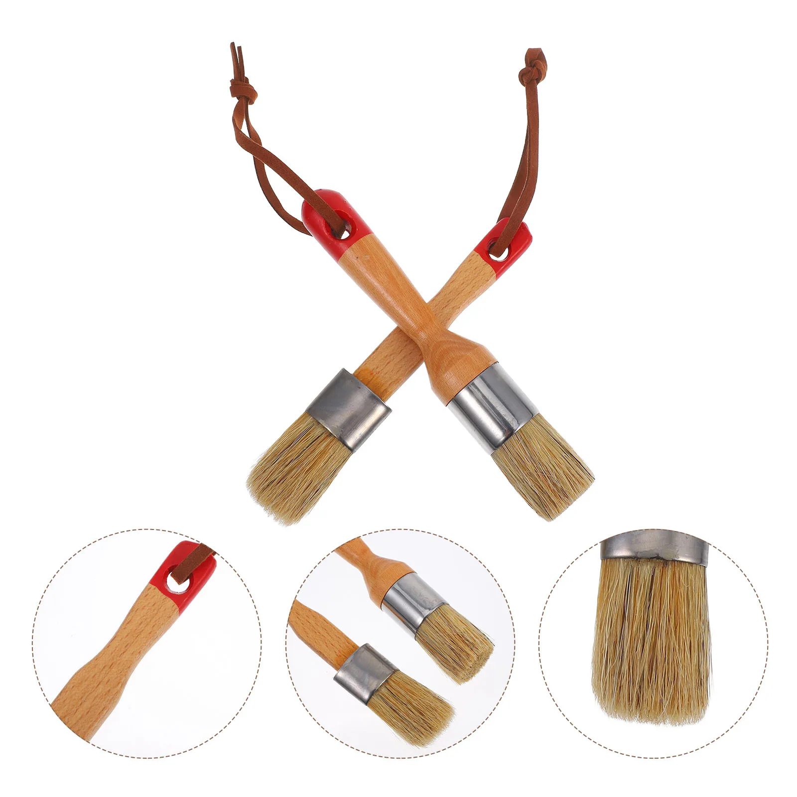 

2pcs Painting Brushes Natural Bristle Round Head Birch Wood Handle For Watercolor Oil Acrylic Art Diy Projects Outdoor Sketching