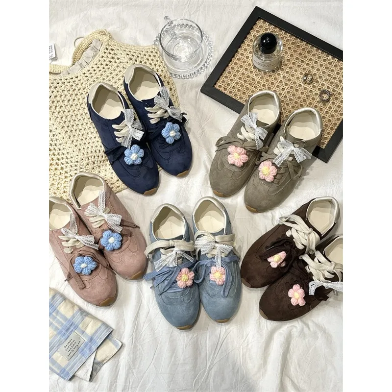 

Pink Blue Brown Balletcore Net Red Flower Thick Sole Dexun Sneakers Shoes 2025 New Spring Mary Jane Ballet Casual Sports Shoes