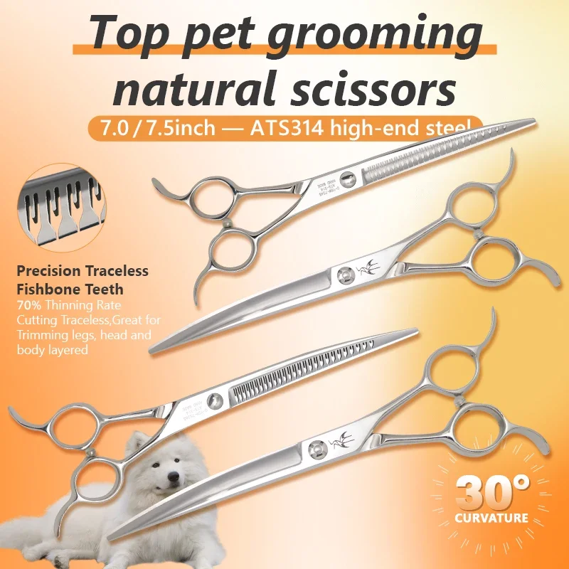 Crane 6.5&7.0&7.5 Inch Pet Grooming Magic Scissors Trimming Hairdressing Dogs Beauty Curved Chunker Shears ATS314 Steel 70% Rate