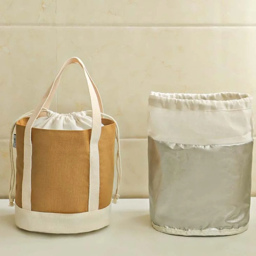 

Aluminum Film Thermal Insulation Bag Large Capacity Canvas Drawstring Lunch Handbag Bucket Bag Thickened Picnic Box Pouch