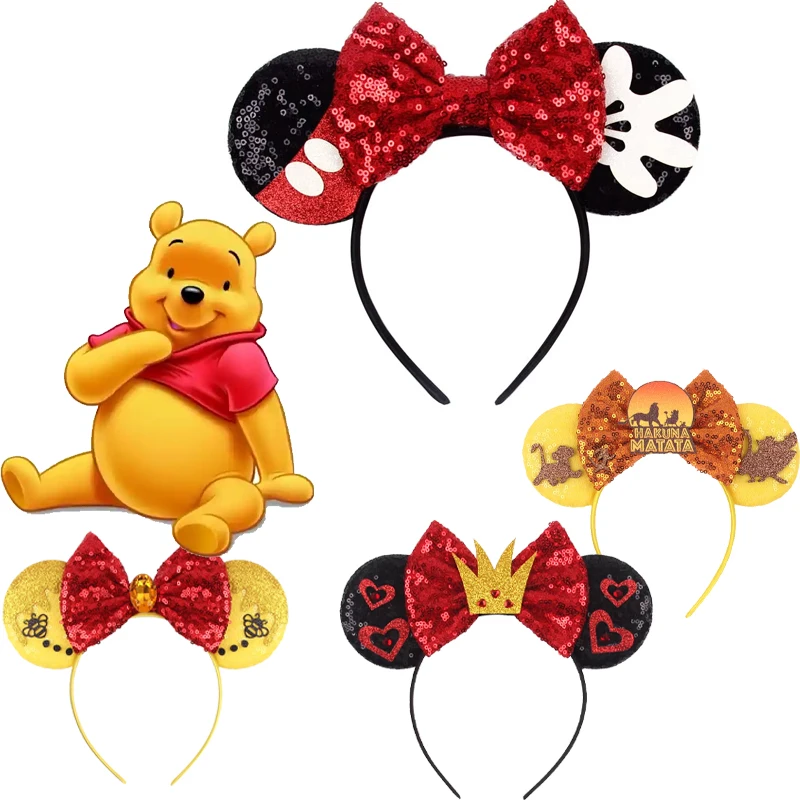 라이온 킹 귀 스팽글 보우 머리띠 여성용 스파클 마우스 귀 헤어 액세서리 생일 파티 코스프레 액세서리