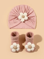 Baby Girls Flower hat Socks Set Newborn Short Tube Sock+ Turban Hat Elastic Soft Infant Indian Caps 0-12M Cuterus Baby Gift