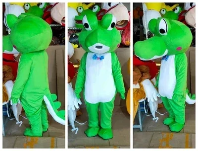 

Рождественский зеленый костюм талисмана крокодила, вечерние костюмы для косплея, игровое платье, рекламный костюм талисмана для взрослых на Хэллоуин