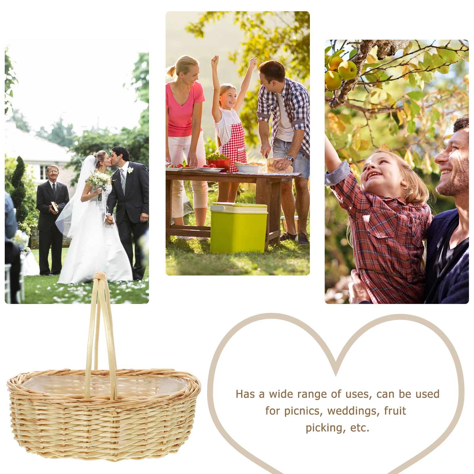

Woven Flower Basket Handmade Wicker Storage Portable Picnic Handle Fruit Multi Functional Home Decor