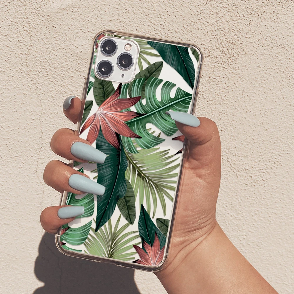 Summer Tropical Phone Cases for iPhone 15 Pro Max 11 12 13 ProMax X XR XSMax 7/8 14 Plus Mini Botanical Hawaii Soft Clear Cover