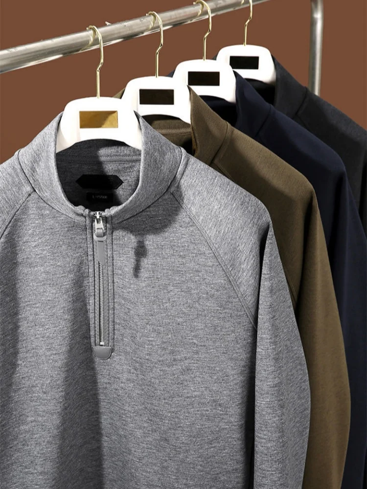 

Мужская повседневная толстовка из шерстяной смеси с молнией, воротником-стойкой, свободного кроя, в городском стиле, из полиэстера, Lenzing, нейлона