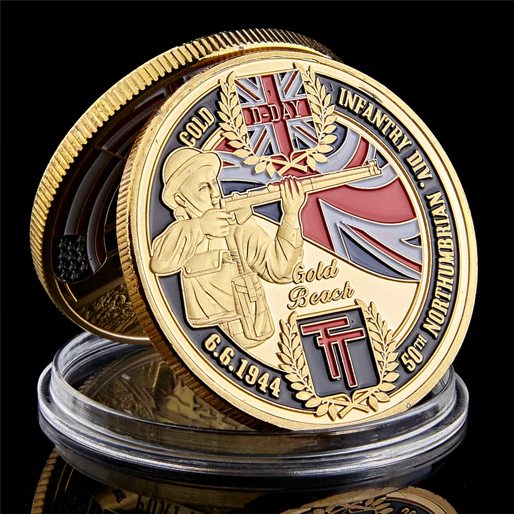 British Infantry Challenge D-DAY 50th Northumbrian Gold Plated Coin Gold Beach Military Souvenir Coin