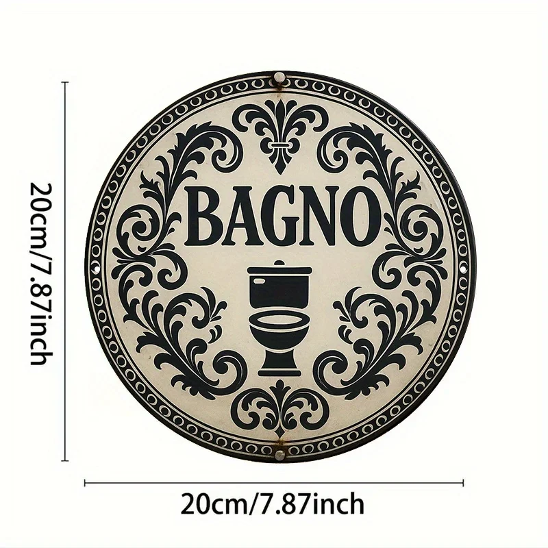 Vintage Decorative Sign in Italian, an 20.32X20.32 cm Round Aluminum Plaque Related to 'BAGNO Bathroom', Suitable for Decor