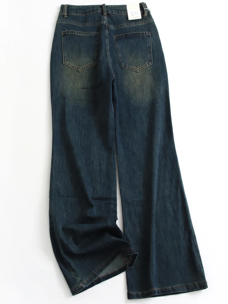 Blue Faded High Waist Wide Leg Pants Loose Fit Women's Jeans Long Trousers Slimming Effect Covering Hip Enhancing Leg Length