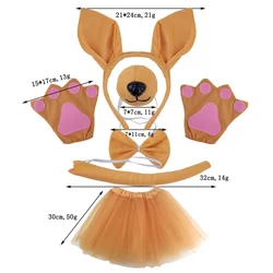 Animal Kangaroo Costume Ears Headband Skirt Bow Tie Tutu Nose Tail Set Fancy Dress Party Birthday Halloween Cosplay Dress Up