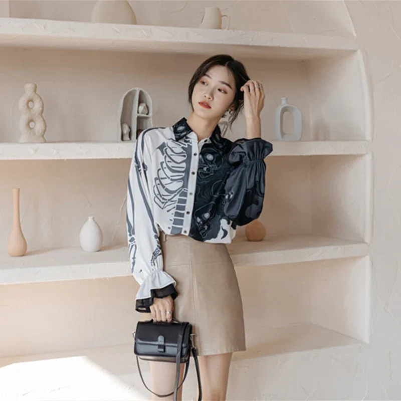 Spring Fashion Women\'s Blouses loose shirts Vintage Harajuku Printing lantern Sleeve Shirts Blusas Mujer Female