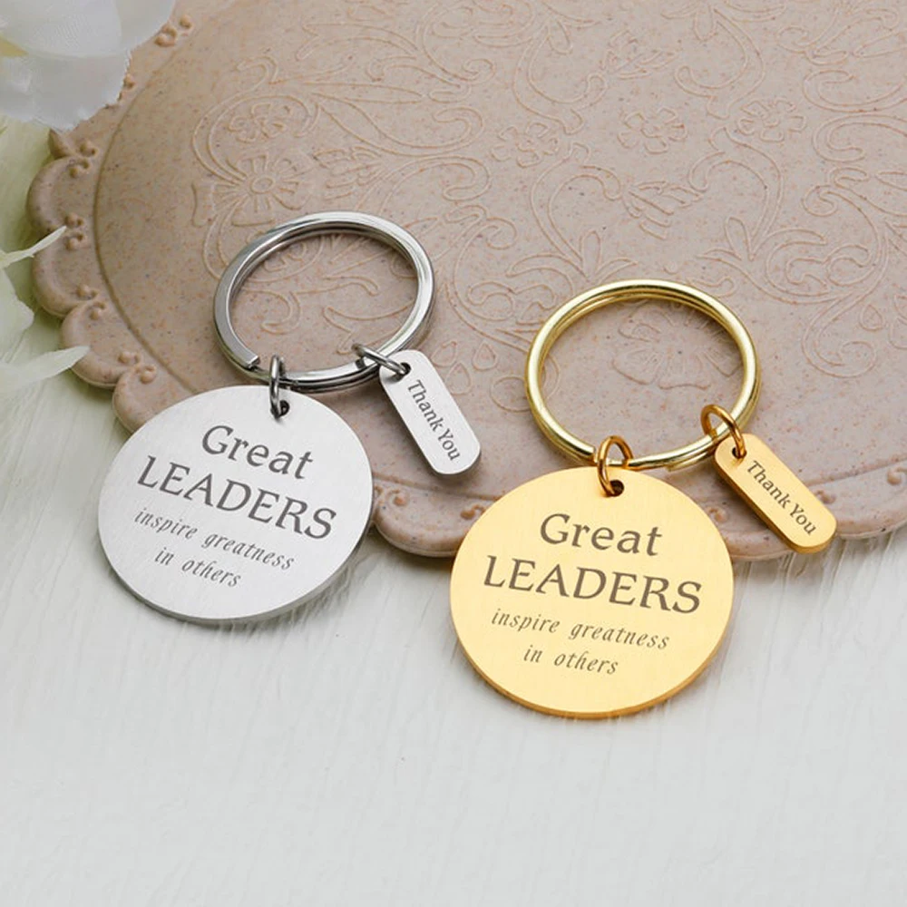 Personalized Round Leader Quote Keychain Custom Text Thank You Charm Stainless Steel Manager Coworker Office Keyring