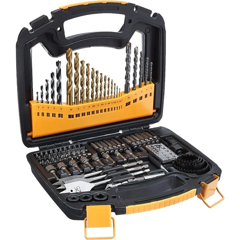 

Amazon Basics Drill & Driver Multi Bit Set, Alloy Steel Wood Straight Drill Bits, for Metal, Wood, Plastic, Masonry, with Storag