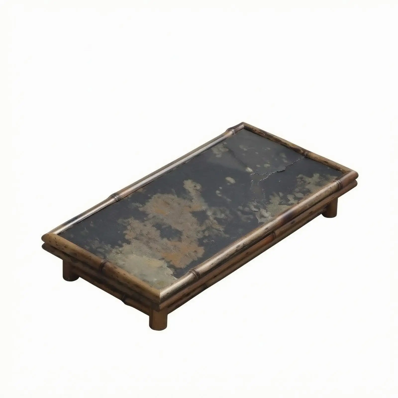 Stone Textured Bamboo Tray for Tea Service and Decorative Table Center Accent Piece