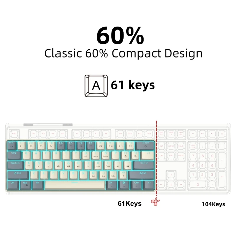 Механические игровые клавиатуры с проводом USB, 19 режимами подсветки и двойными колпачками клавиш из АБС-пластика.