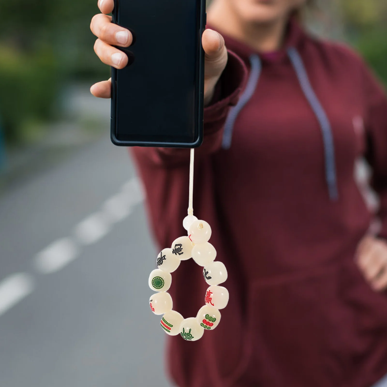 

Mahjong Tile Charm Phone Accessory Beaded Wristlet Keychain Lucky Pendant For Cell Phone Christmas Valentine Gift