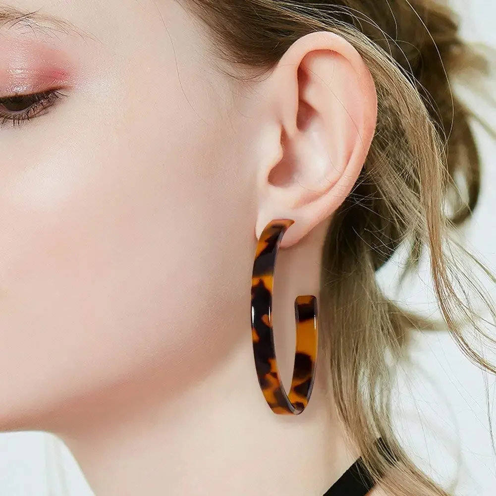 Classic Leopard Print C Shaped Acrylic Hoop Earrings Simple Retro Earrings Female Women Jewelry