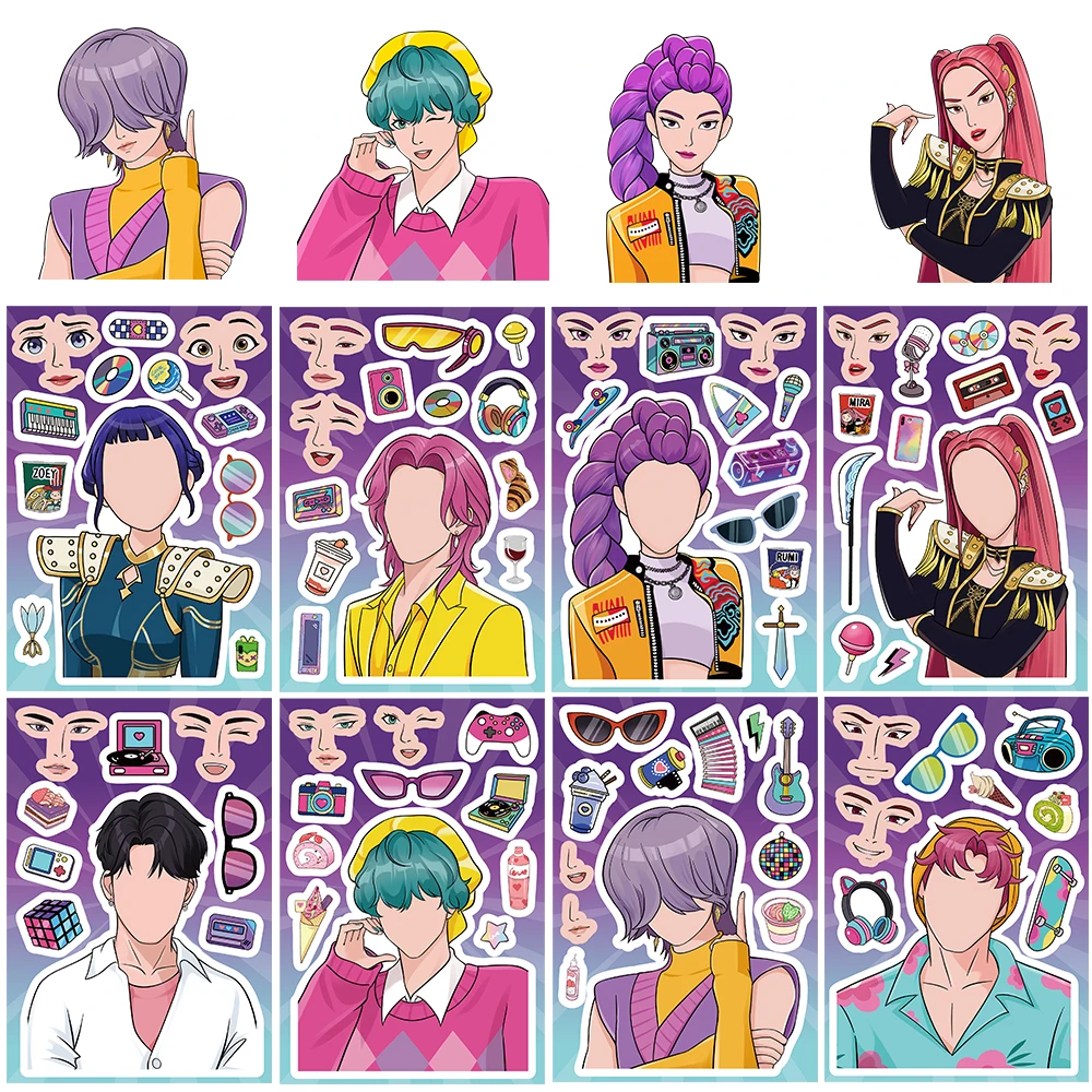 8PCS Cartoon New Demon Hunting Girl Collage Sticker Creative Graffiti Phone  Waterproof PVC Fashion Style Invitation Sticker