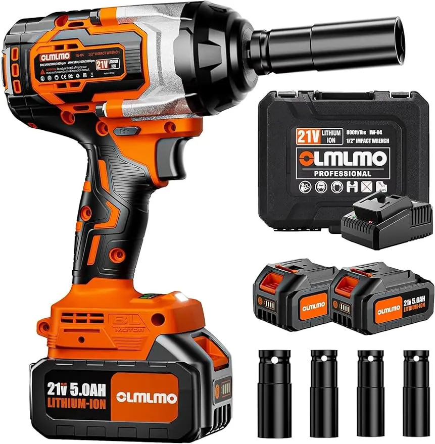 

Cordless Impact Wrench 1/2 Inch,Brushless Max 800Ft-lbs High Torque Impact Gun w/ 2 x 5000mAh Batteries,3 Variable Speed Trigger