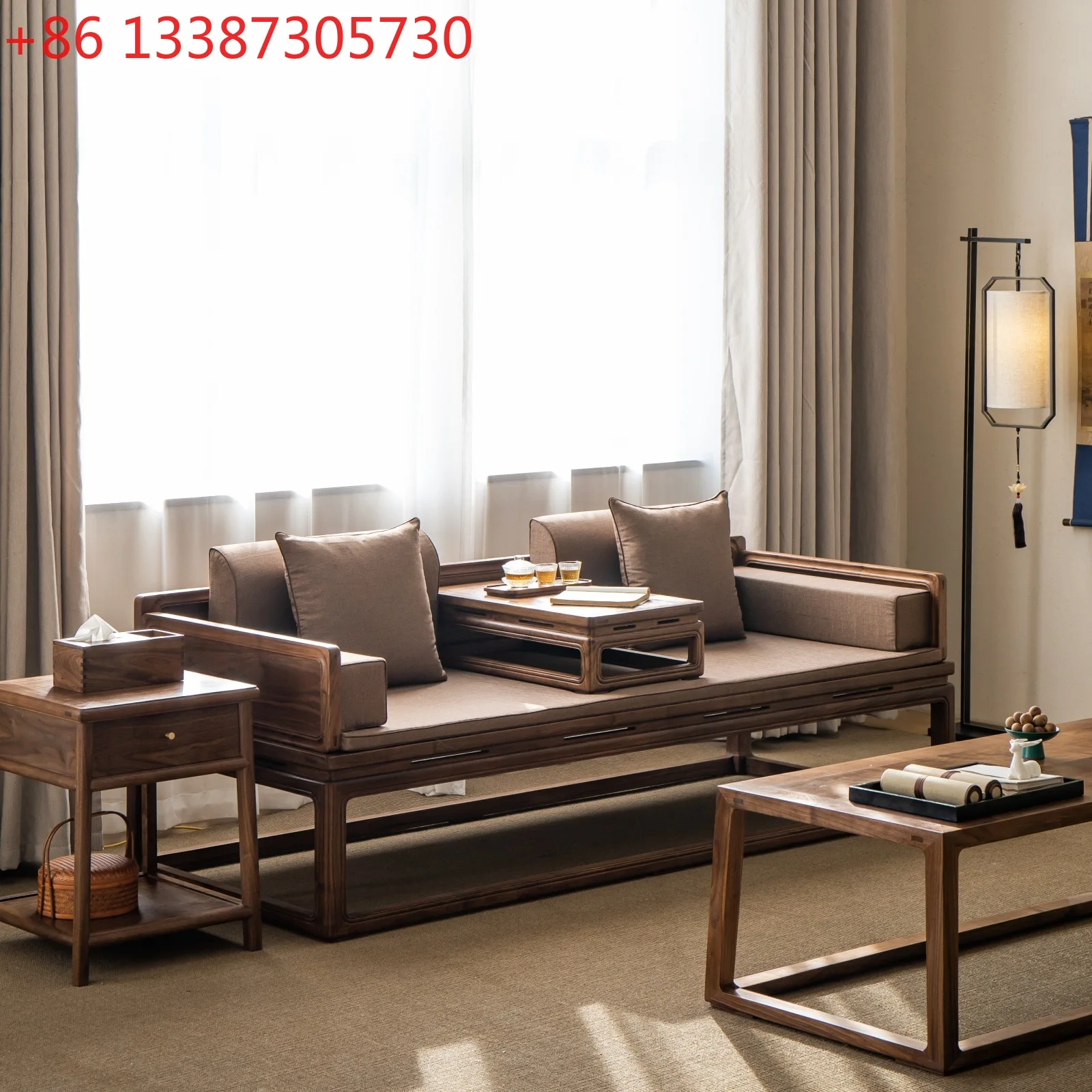 سرير أرهات من خشب الدردار الأسود سرير أريكة من الخشب الصلب مينغ الماهوجني