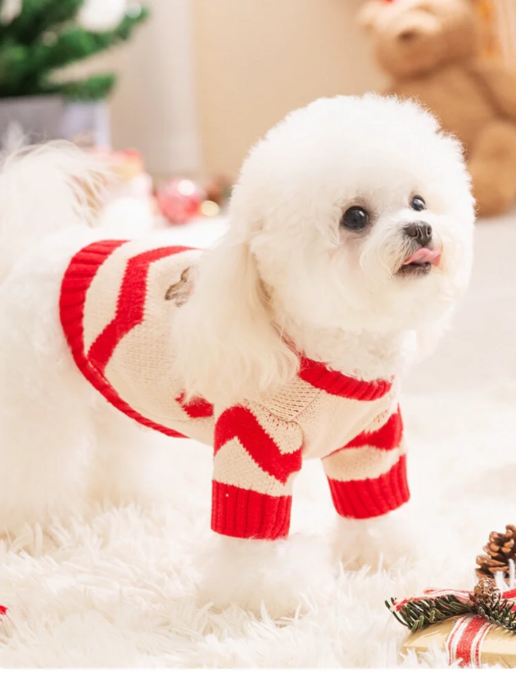 Puppy Christmas Sweater Boy Girl Chihuahua Xs Winter Outfit Small Sized Warm Clothes Male Pet Costume For Dogs Luxury Gifts Red