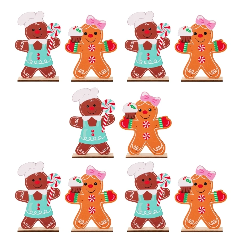 KX4B Set of 10 Gingerbreads Man Decorations Biscuit Man Ornament for Tabletop Christmas Gift for Family and Friend