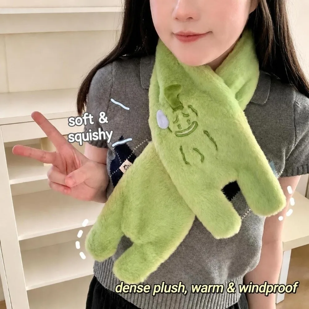 Cartoon Thicken Bitter Melon Scarf Gloves Winter Warm Cold Protection Cross Scarf Furry Windproof Neckerchief Outdoor Sports