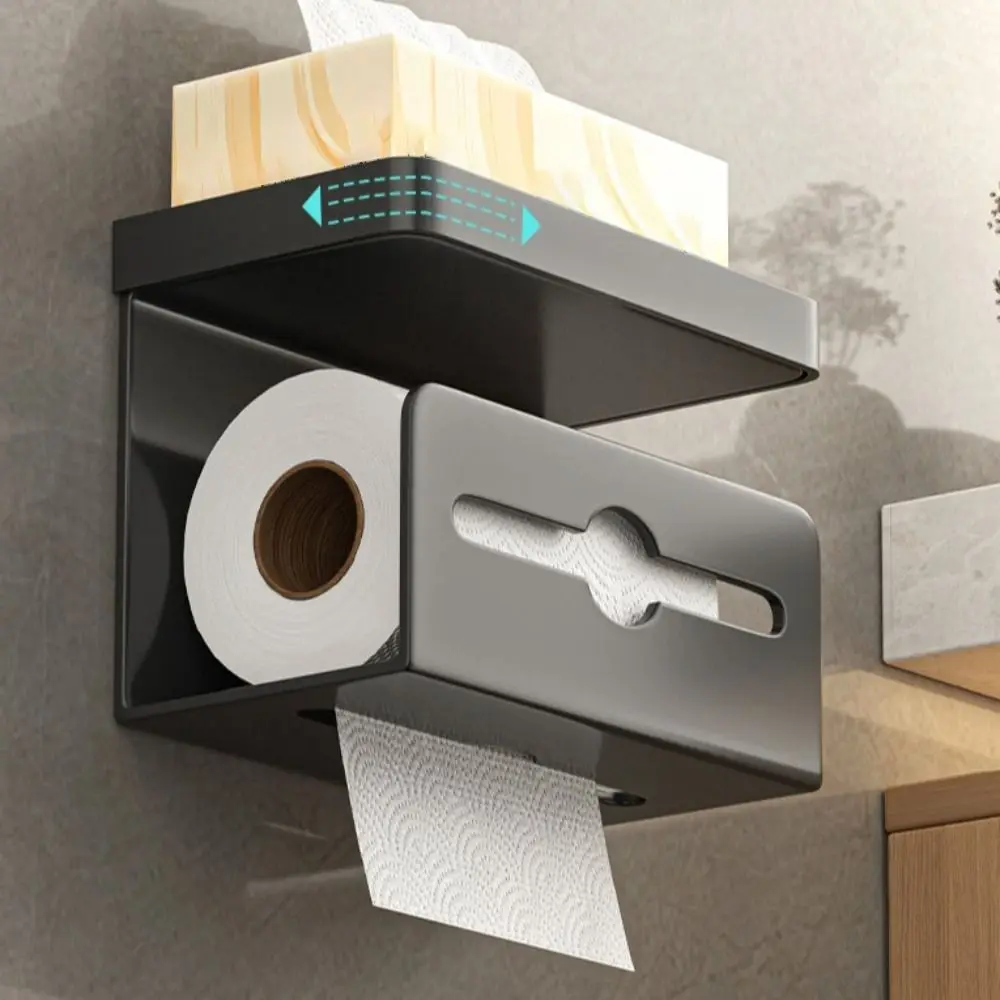 

Wall-Mounted Toilet Paper Holder Phone Stand Tissue Box Paper Roll Holder Steel Storage Tray Toilet Organizer Household Use