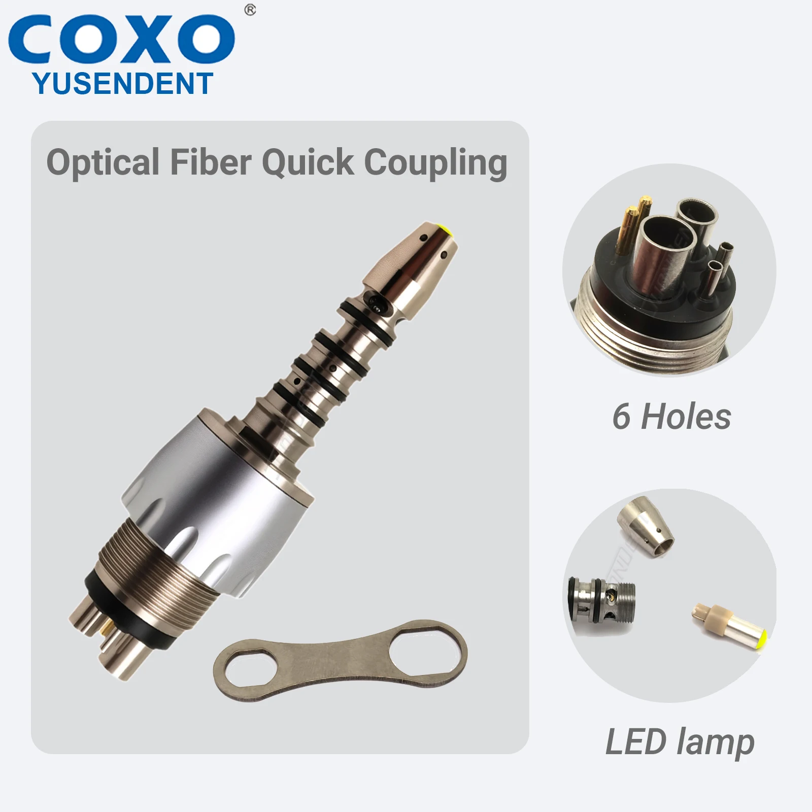 

COXO Dental Coupler 6 Holes LED Fiber Optic Quick Coupling Connector Adapter As Sirona R/F for High Speed Air Turbine Handpieces