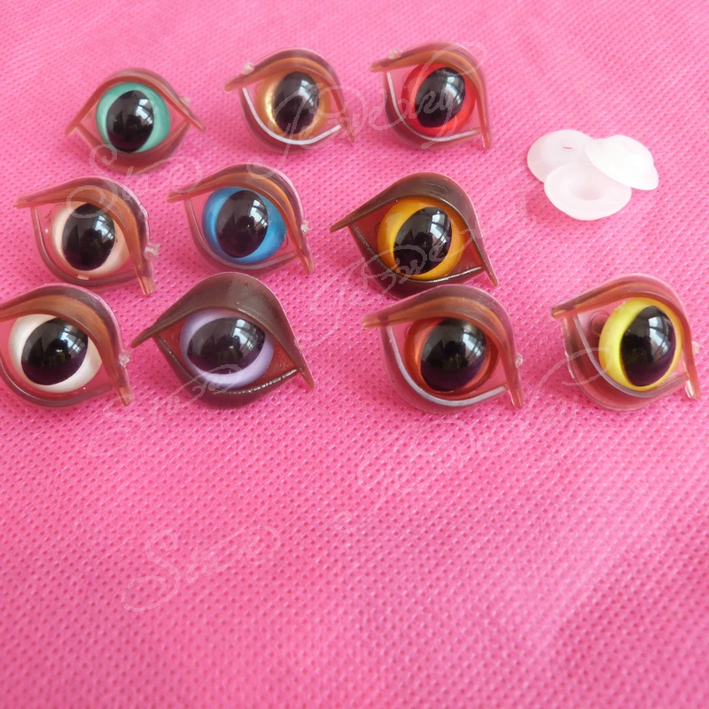 40pcs 10mm colorful toy cat eye + brown eyelid +washer