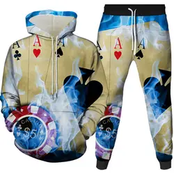 Men's Tracksuit Sets Fashion Casual Hoodie Pants Poker Money 3D Print 2pcs Sets Oversized Pullover Streetwear Man Clothing Sets