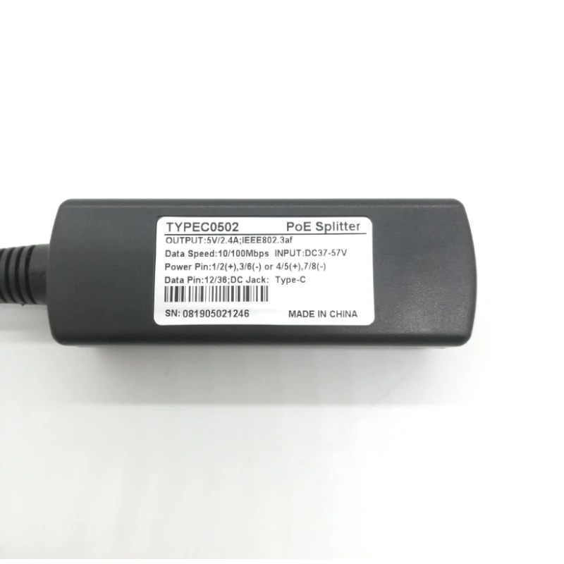 PoE 분배기 유형-C DC 5V 2.4A 10/100Mbps RJ45 포트 IEEE 802 IP 카메라 플러그 용 이더넷을 통한 전원