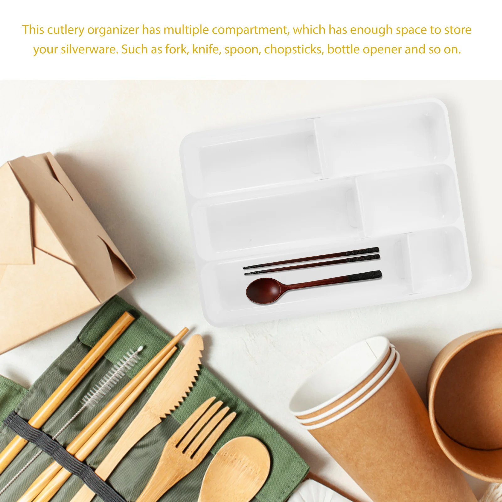 

Cutlery Storage Box Thickened Pp Multi-Compartment Utensil Organizer For Kitchen Drawer Bedroom Living Room