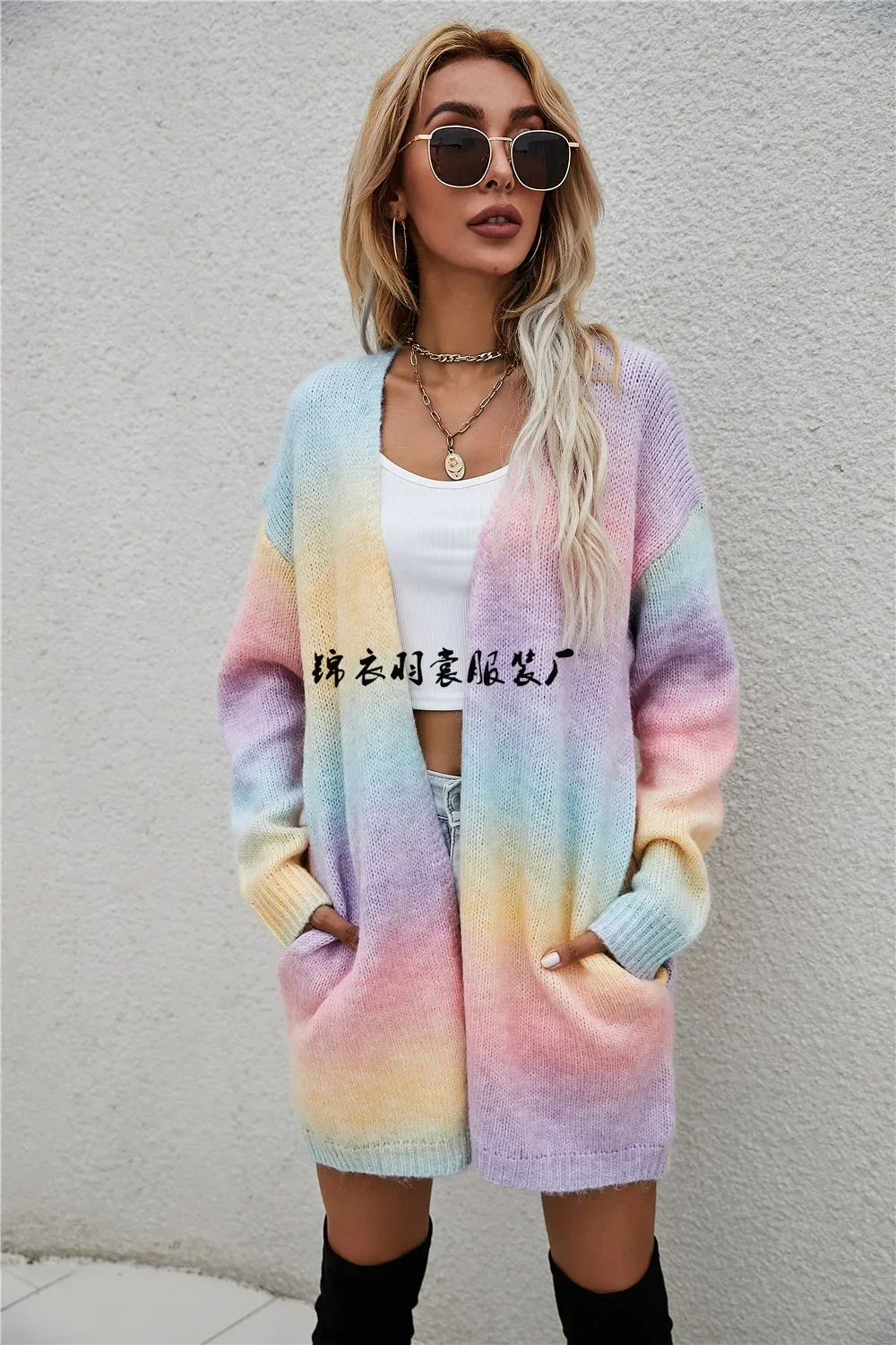 Tie Dye Cardigan Knit Sweater Women Rainbow Jumpers Spring Autumn Winter Maxi Soft Loose Coat Long Knitted Jacket Cardigan