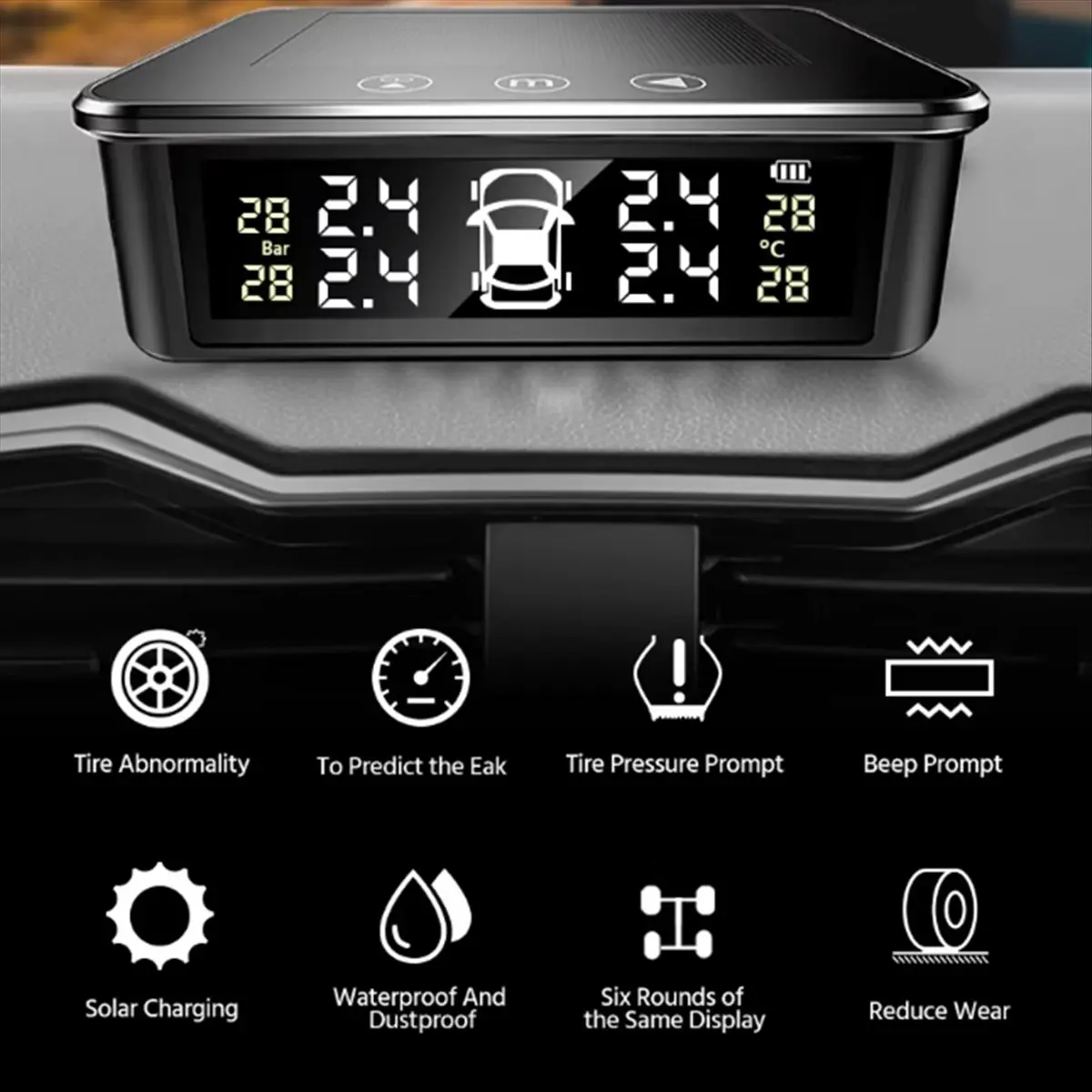 Super Sale Car External Tire Pressure Sensors Solar Power TPMS Tire Pressure Monitoring System Tire Alarm Digital LCD Display