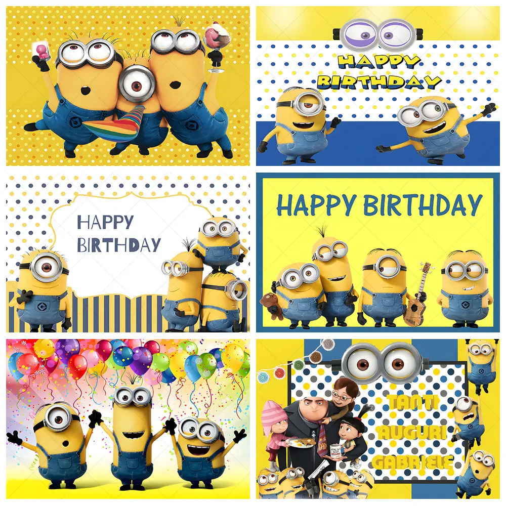 

Disney Minions Big Eye Theme Customized Children's Birthday Party Room Decoration Banner Provide Portrait Photography Background