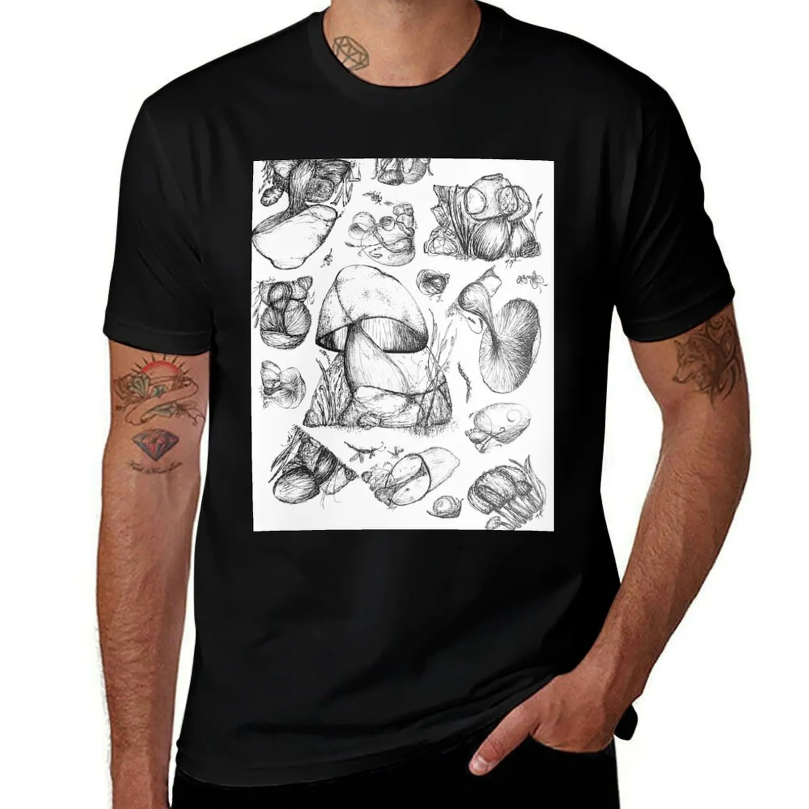 

Mushroom Illustrations T-Shirt plus size clothes customs anime stuff aesthetic clothes men t shirts high quality