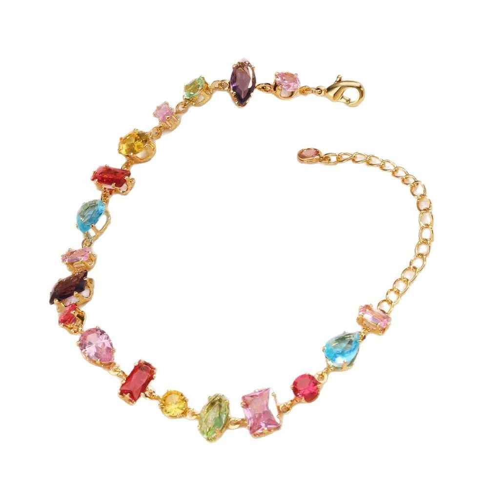 Trendy Sweet Zircon Irregular Square Oval Colored Bead Bracelet For Women Korean Fashion Rhinestone Geometric Bracelet Girl Gift image 6