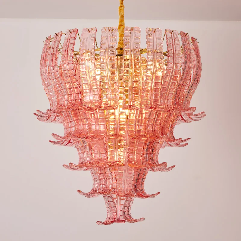 Italian-style living room chandelier French-style luxurious pink glass bedroom designer style lamp dining room