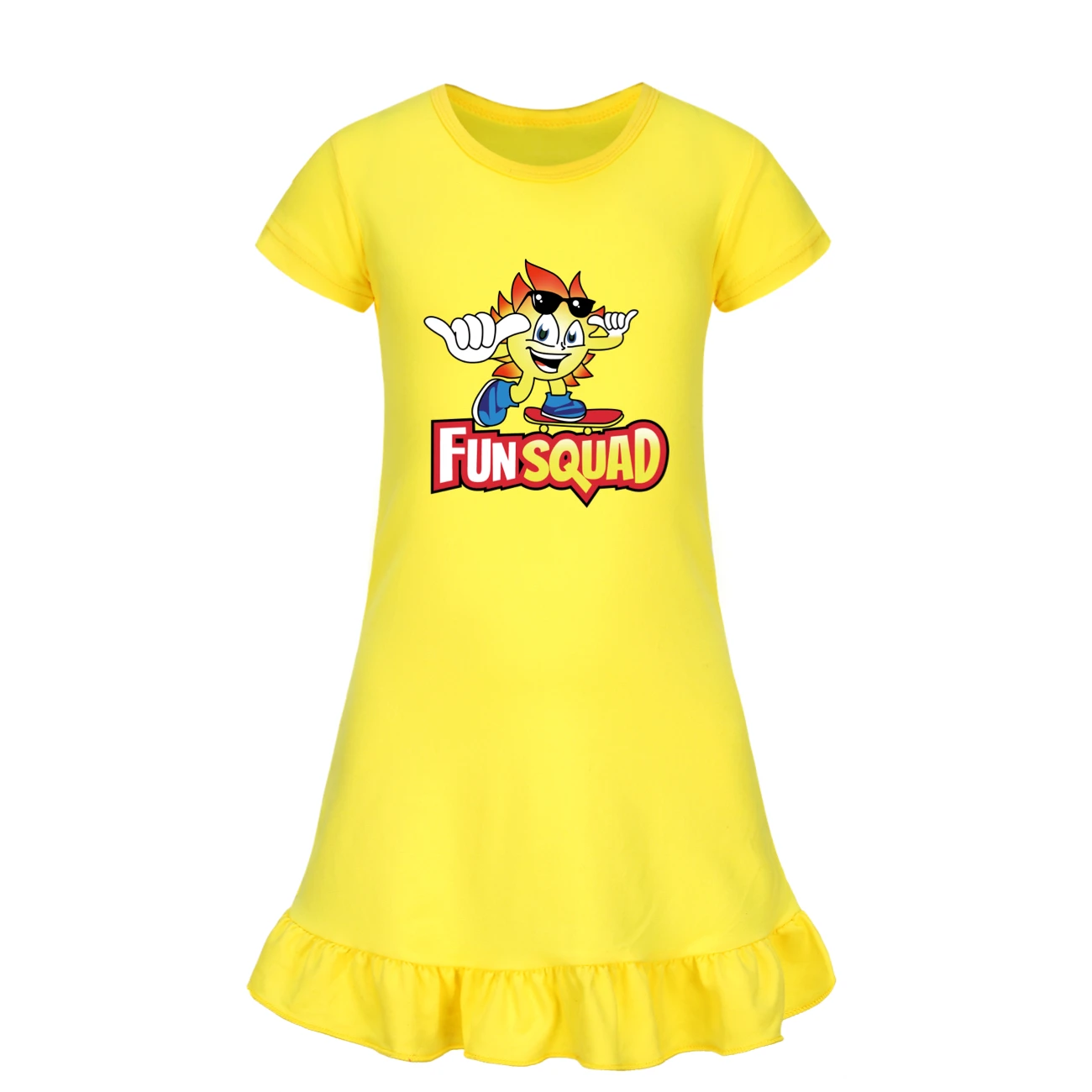 New Children's Nightdress Fun Squad Gaming Dress Girls Clothes Cartoon Pajamas Girl Nightgown Short Sleeve Kids Nighty Dress