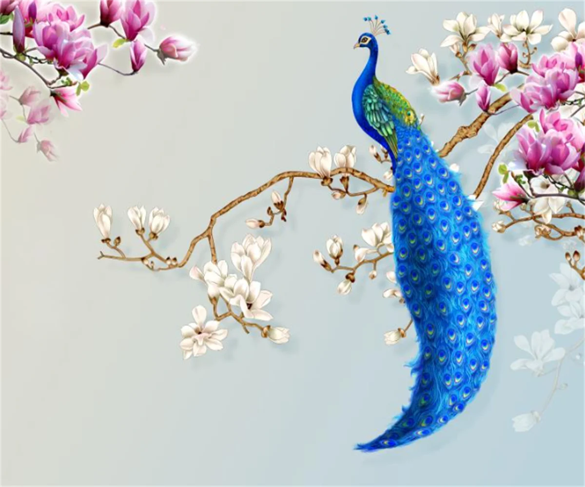 

Custom Modern Home Backdrop 3D Wallpaper Magnolia Peacock Birds Photo wall mural wallpaper papel de parede tapety beibehang