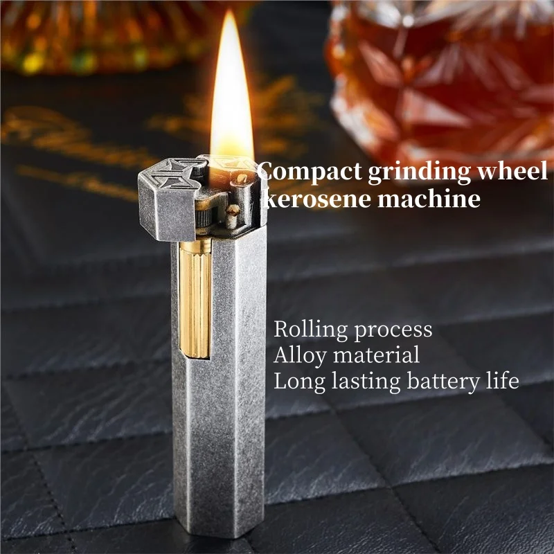 

Европейская ретро-катаная шестиугольная зажигалка для шлифовального круга, материал из сплава, классический открытый пламя, портативная старая модная ручная работа