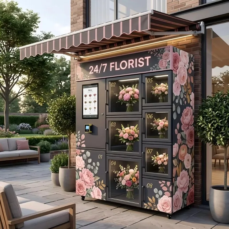 Corner Vending Machine Flowers Cabinet Showcase Low Temperature Preservation Flower Automat for Hotel Airport Lobby