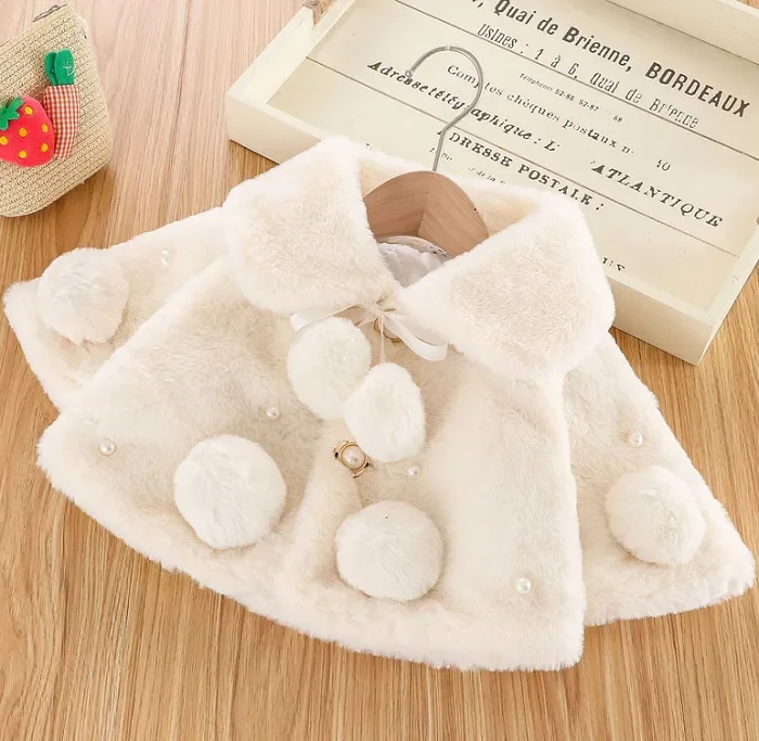 0-4Y Baby Girls Coats 2022 Autumn Winter Kids Clothes Long Sleeve Furry Cape Jacket Solid Color Baby Coats Outerwear