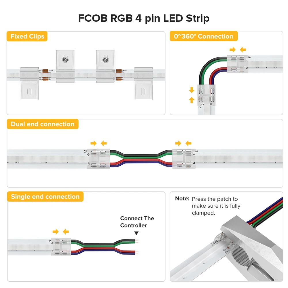 FCOB PWM RGB LED Light Strip DC24V 576 LEDs Flexible FOB COB 10mm 4pin LED Lights High Density RA90 Linear Dimmable 14W/M