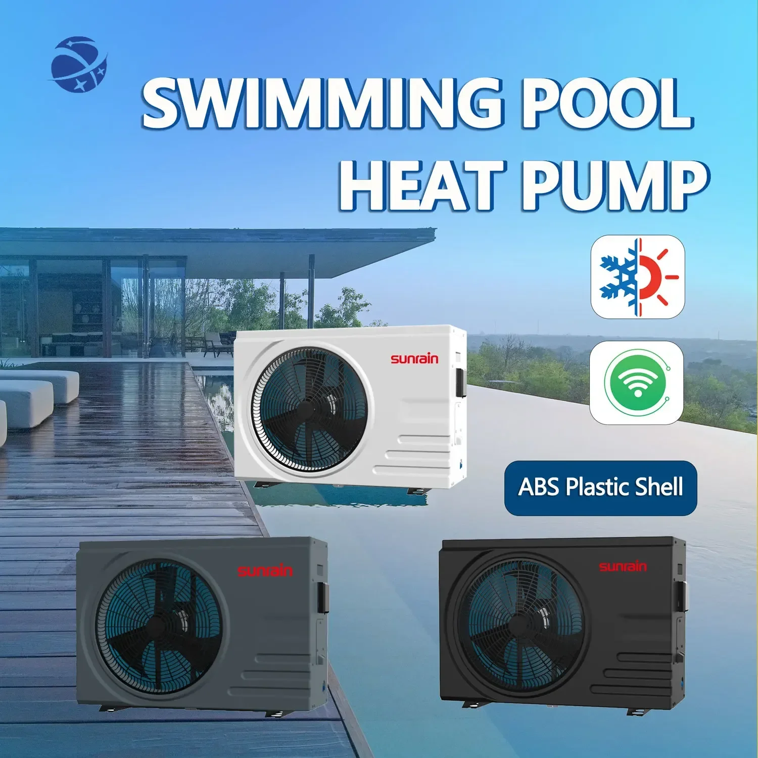 ECO R32 Gas Air To Water Heat Pump Swimming Pool Heaters Built In WIFI With DC Inverter  Compressor