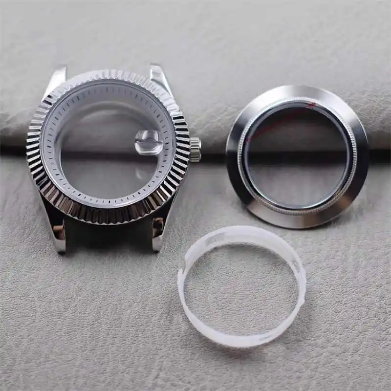 Mod 41mm NH35 Transparent Date Window Sapphire Crystal Fluted Bezel Pad Watch Case for NH35 NH36 4R35A 4R36A Movement